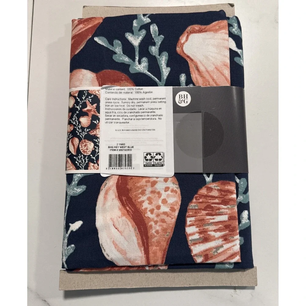 Better Homes & Gardens 100% Cotton Fabric Shells & Reef Blue 2 Yds Precut Fabric